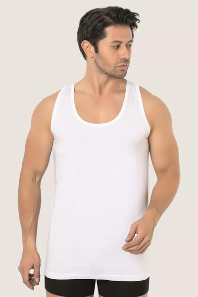 قميص داخلي رجالي أبيض من القطن %، عبوة مكونة من 3 قطع