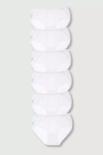 نسائي أبيض، عبوة 6 قطع، سروال داخلي بخصر عالٍ من القطن الممشط