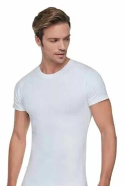 قميص داخلي رجالي أبيض بياقة صفراء وأكمام قصيرة