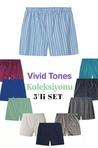 Boxer Erkek, 5'li "karışık" Boxer Set, %  Pamuklu Poplin Kumaş Boxer, Canlı Renkler, 5 Adet