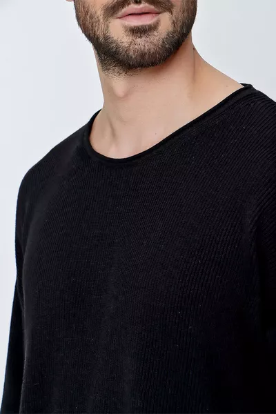 كنزة رجالية فضفاضة من القطن برقبة على شكل دراجة، لون أسود 