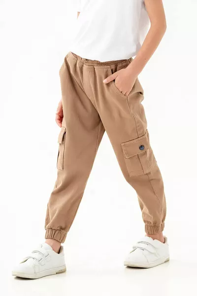 Lastikli Bel ve Paça Kargo Cepli Jogger Erkek Çocuk Pantolon
