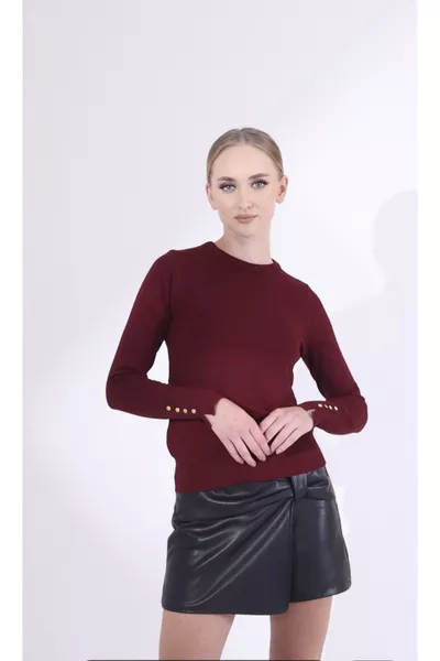 Maglione Base Girocollo con Maniche a Mezzo Giro e Dettaglio a Goccia - Bordò