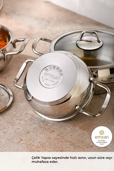Cemre 8-Piece Steel Cookware Set with Induction Base