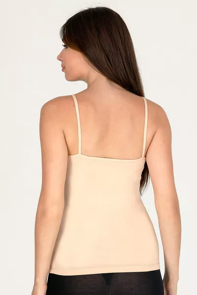 Women's Cotton Stretch Thin Strapped Tank Top Beige - 