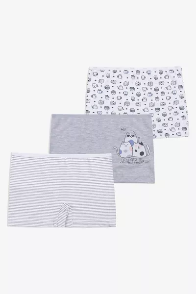 بوكسر ثلاثي للبنات بنقش قطط لطيفة