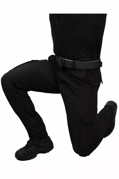 Schwarze Stretchhose mit seitlichem Klettverschluss