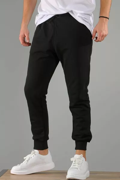 بنطال رياضي أسود للجنسين بخصر مطاطي