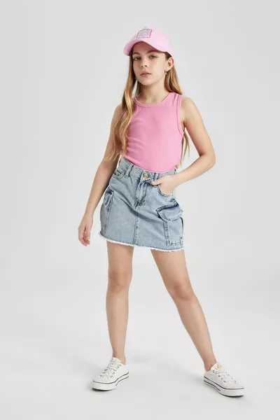 Girls' Bicycle Neck Basic Plain Tank Top HS