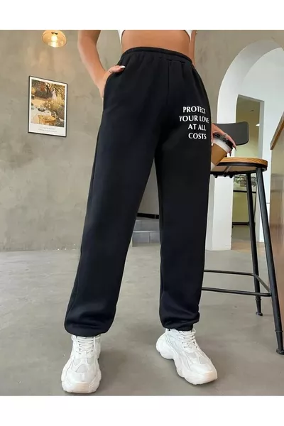 Damen Schwarze High-Waist Jogginghose