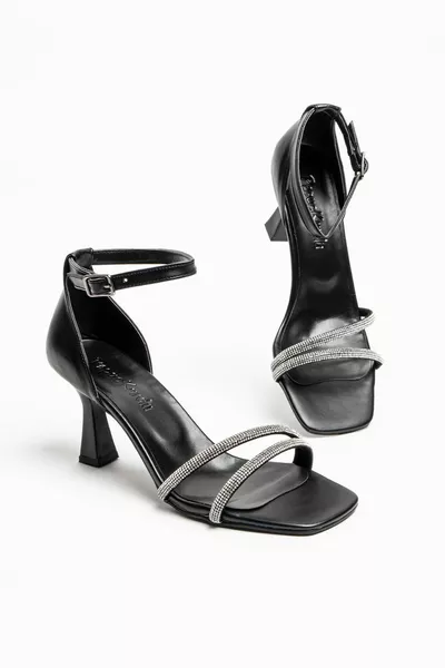 Tacchi da sera in pietra a doppia fascia nera