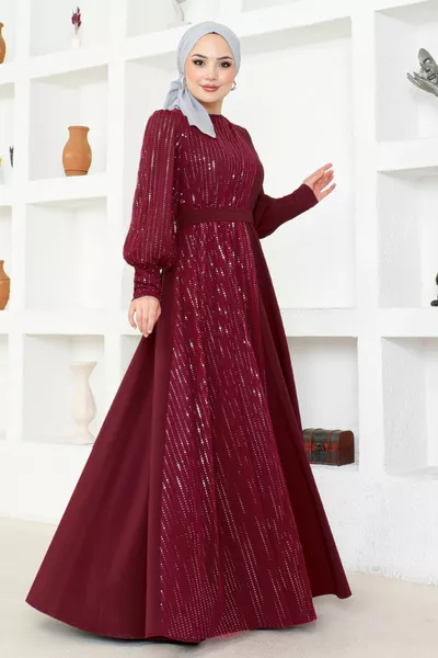 بريق تول كريب مساء اللباس بورجوندي