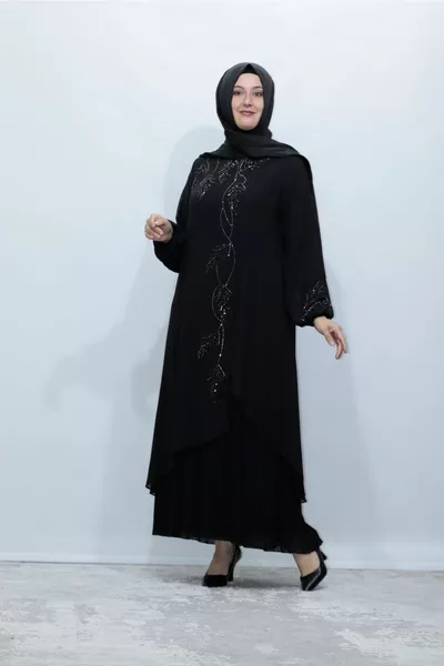 Юбка больших размеров плиссированное шифоновое вечернее платье с камнями спереди и рукавом