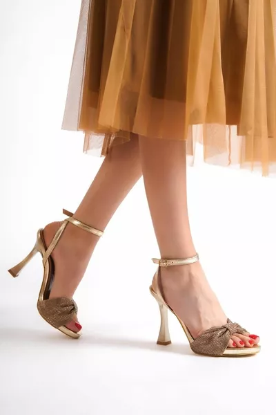 Nelson Gold Dore Bow Stone Platform Hakken Avondschoenen