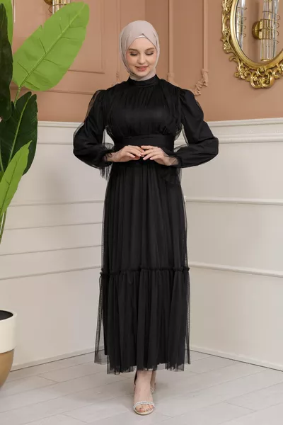 Flessibile Tulle Design Denari Foderato Hijab Abito Abiti Da Sera
