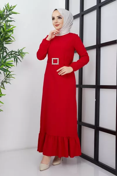 Dilay Atlas Jurk - Rood