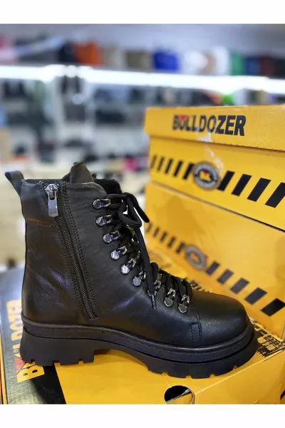 أسود بسحاب الدانتيل متابعة الشتاء الأحذية البريدية النسائية مع إنس جلد طبيعي