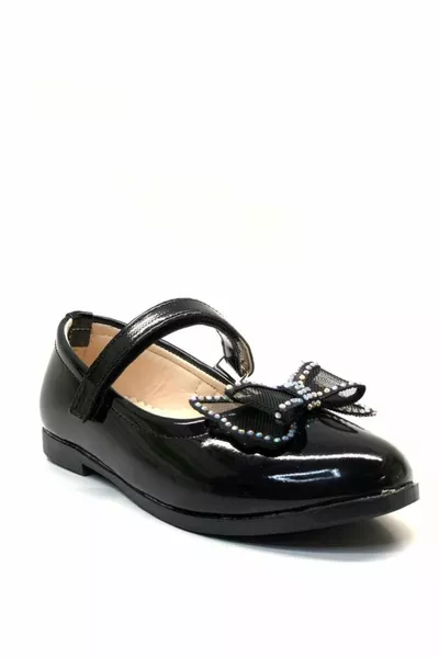  العظام الفتيات ما قبل المدرسة الأسود براءات الاختراع الجلود الباليه الشقق