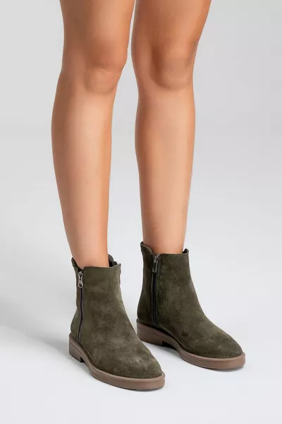 هاربن جلد أحذية نسائية كاكي سويدي