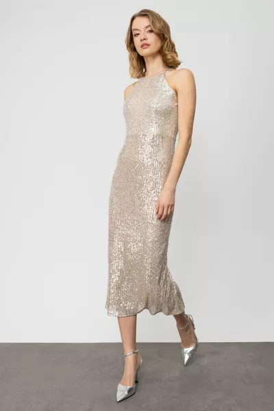 Mi Strappy Sequin Dress with Slit at the Back