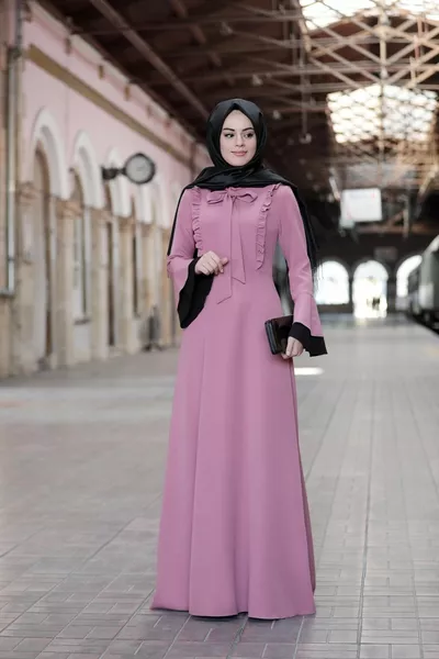 Рукава с оборками Бант Маховик Открытие Роза Сушеный Хиджаб Вечернее Платье