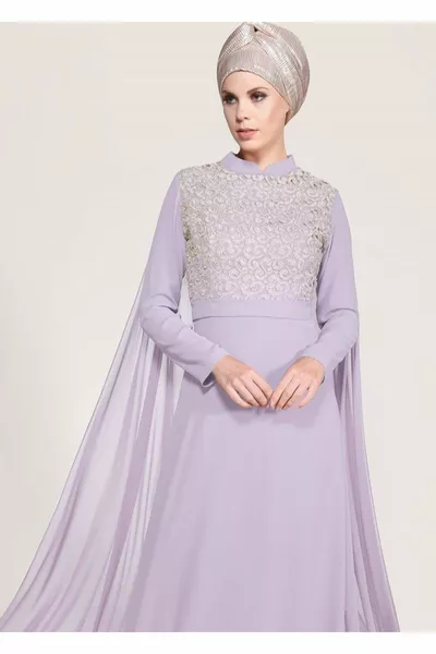 المرأة الأرجواني (A.LİLA) القاضي طوق الكتف الشيفون مفصلة مساء اللباس 