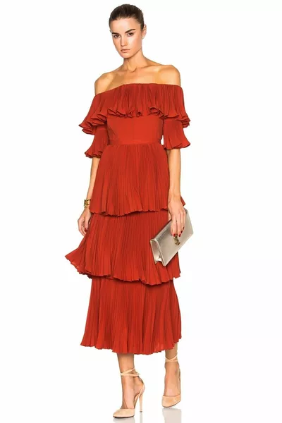 Red Drop Shoulder Maxi Design Dress