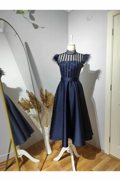 الريش الدانتيل الأكمام شفافة حمالة ميدي طول تنورة واسعة مساء اللباس