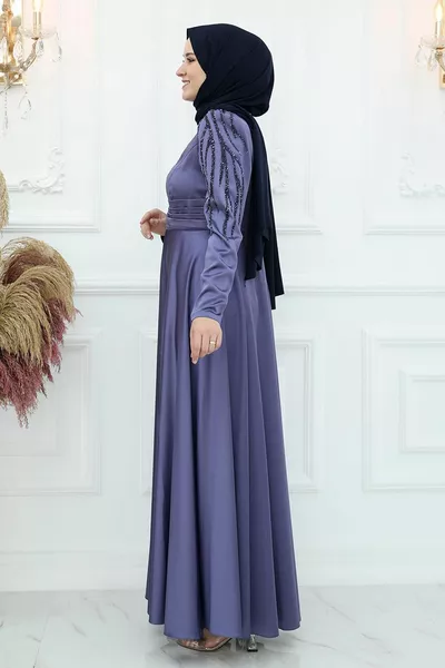 Zeren Satin Abendkleid Indigo