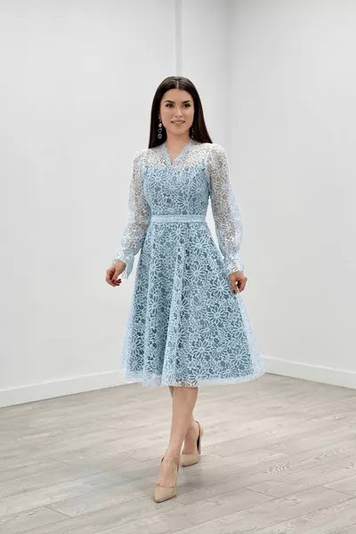 فستان متوسط الطول من جبر - أزرق ثلجي