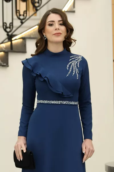 فستان الحجاب إليف ستون اللباس مزدوج كريب النسيج اللباس الحجاب مساء اللباس