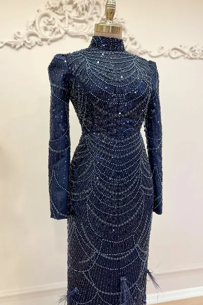Stone and Sequin Detailed Evening Dress