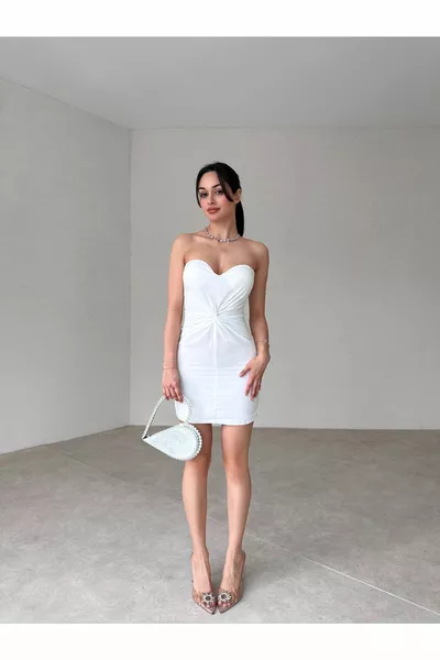 Women's Evening Dress Belly Shirred Heart Collar Strapless Mini Dress Evening Dresses & Graduation Dresses