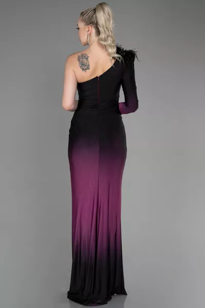 Plum Single Shoulder Leg Low-Cut Long Evening Dress 