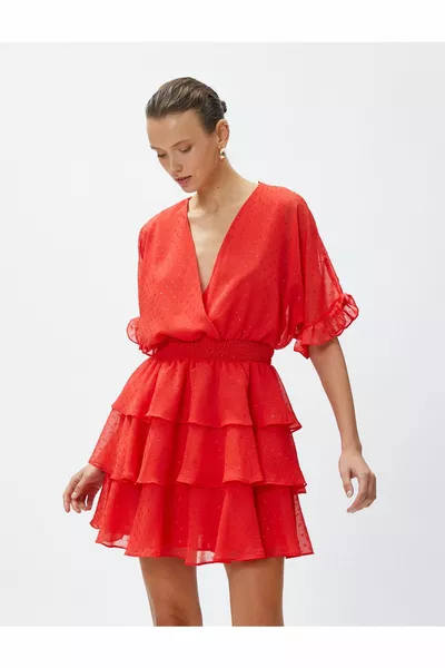 Chiffon Evening Dress Layered V-Neck