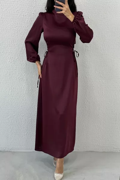 Robes de soirée hijab prune à la taille à taille mince