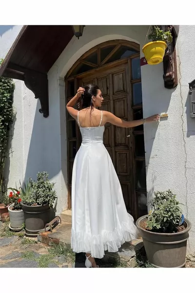 المرأة تنورة تول مفصلة ميدي طول مساء اللباس مع الأشرطة