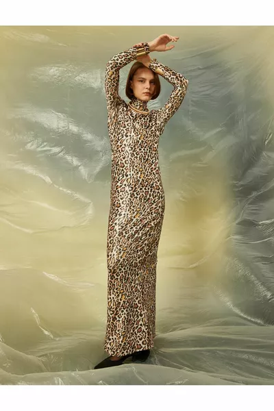 Rollkragenpullover Langarm Langes Kleid