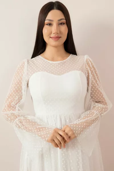 فستان سهرة متوسط الطول بأكمام منتفخة 