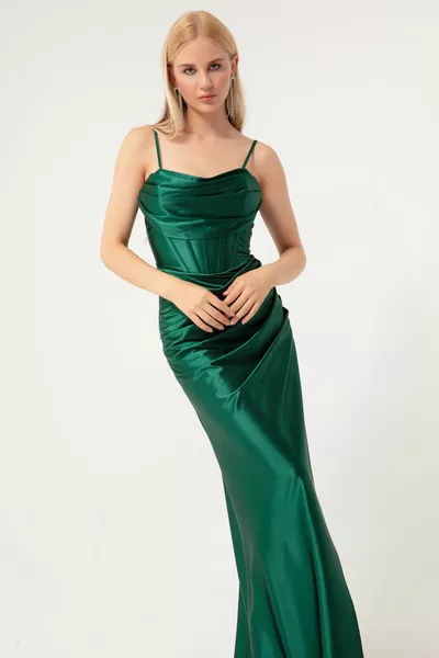 المرأة الزمرد الأخضر الباليه مشد مفصلة شق طويل مساء اللباس