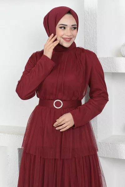 تكدرت تنورة تول مساء اللباس بورجوندي 