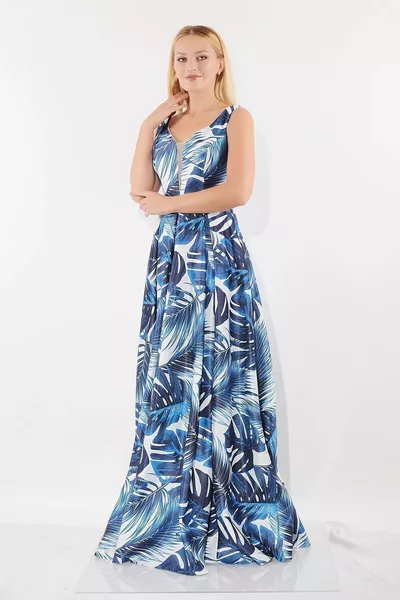 Elb  Robe de soirée longue à col en V à motifs floraux