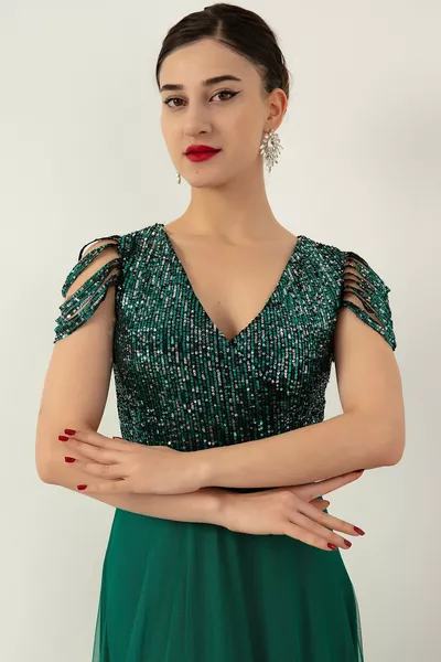 ترتر ستة تول فستان سهرة طويل 