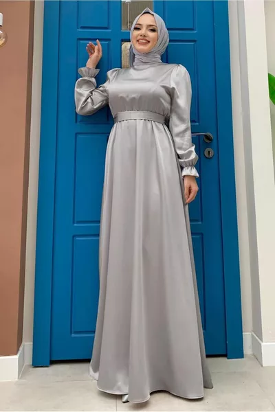 المرأة رمادي حزام الأصفاد مطاط الساتان مساء اللباس T 