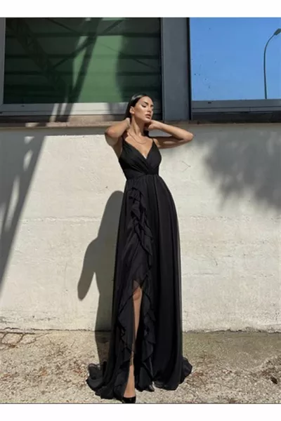 المرأة ALLER انتفخ شق مفصلة طويلة جانجان الشيفون مساء اللباس