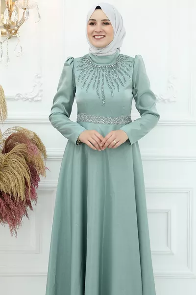 بيرين الساتان مساء اللباس Çağla الأخضر