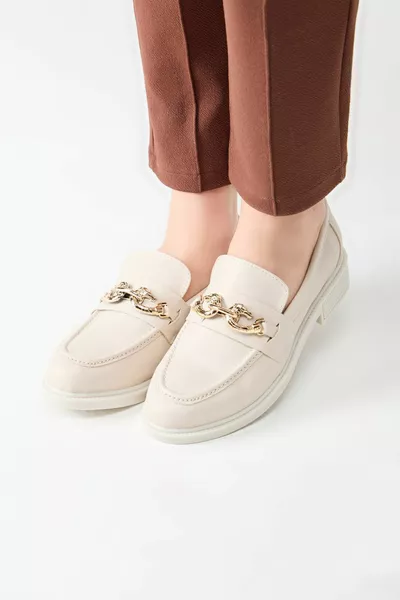 -BEIGE فو الجلود مشبك الأحذية