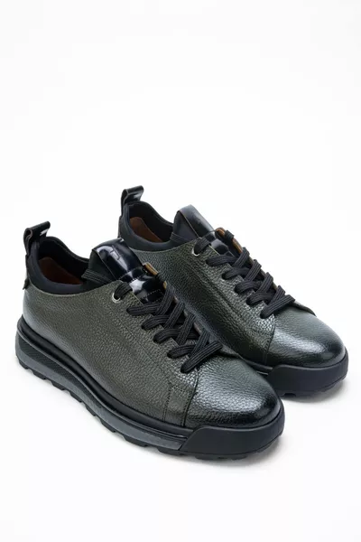 الرجال جلد طبيعي الأخضر أحذية عارضة