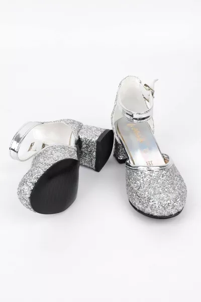 حذاء فضي بكعب فضي للبنات