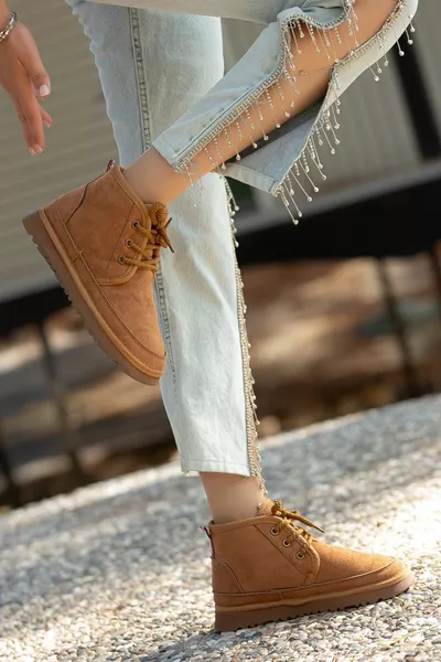 الترا بيج كريم إكرو تان الفضة الذهب اللون منخفض وحيد صغير الرباط متابعة الفراء أحذية حقيقية من جلد الغزال